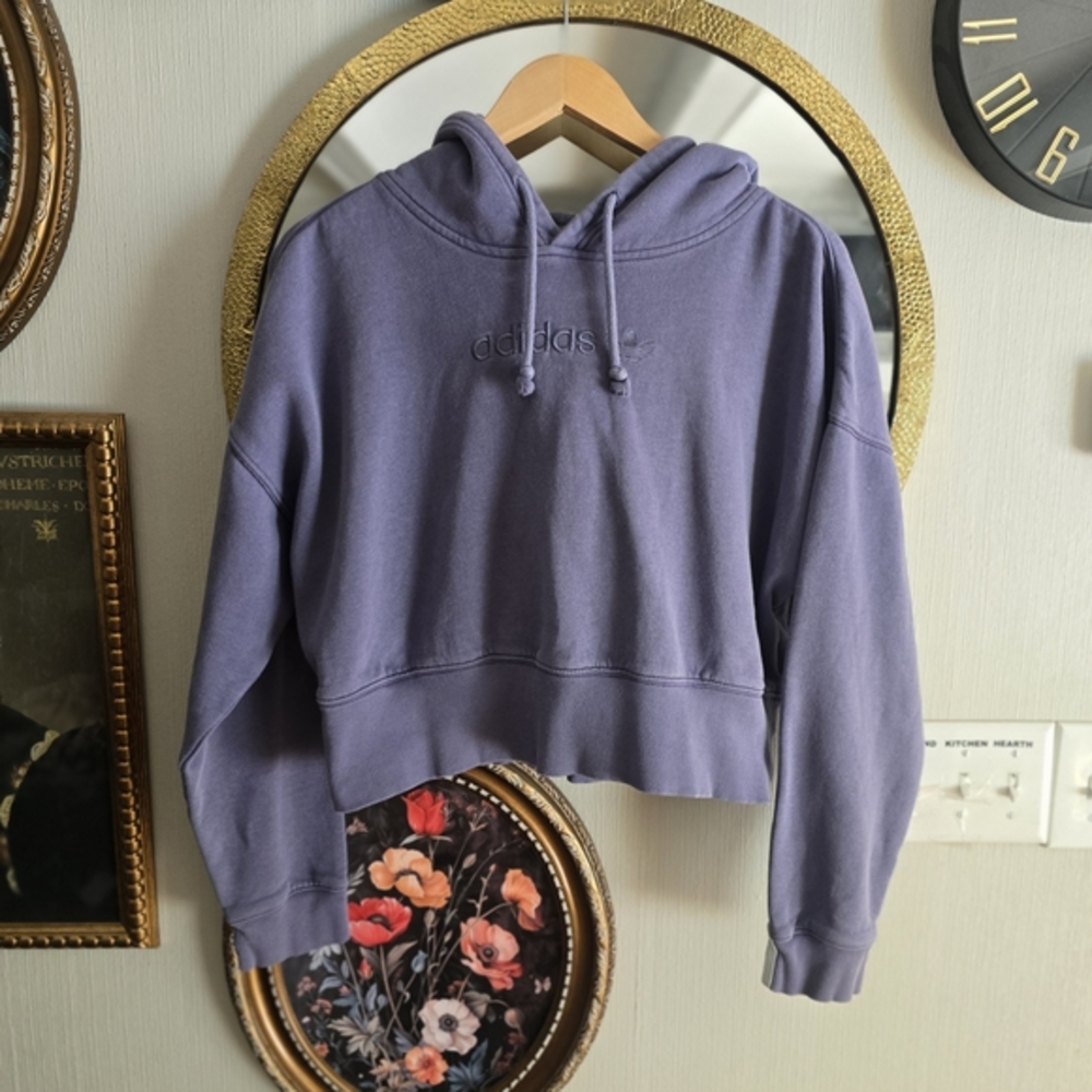 Adidas Cropped Hoodie Lavender Purple Trefoil Logo Pullover Sweatshirt